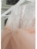 Blush Pink Glitter Lace Tulle Tea Length Flower Girl Dress